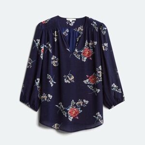 Floral Navy V-Neck Blouse, 3X
